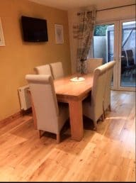 beige fabric dining chairs